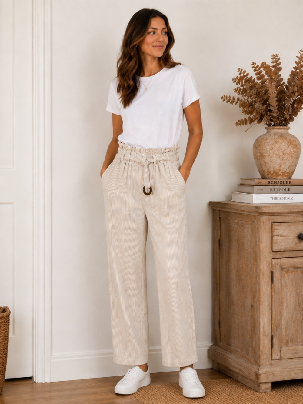 Ann Taylor Striped Paper Bag Pants
